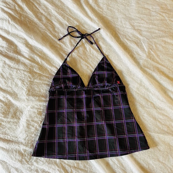 Black pink and purple chequered swim wear top - Picture 3 of 7
